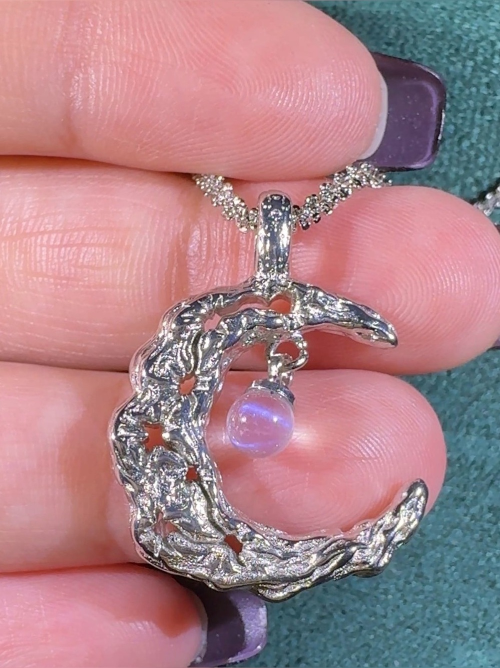 Blue Moonstone Crescent Moon Necklace